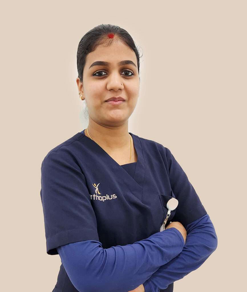 Athira Prasannan, a dedicated therapist at Orthoplus Bone and Joint Center, specializing in general physiotherapy to enhance patient recovery and overall well-being.